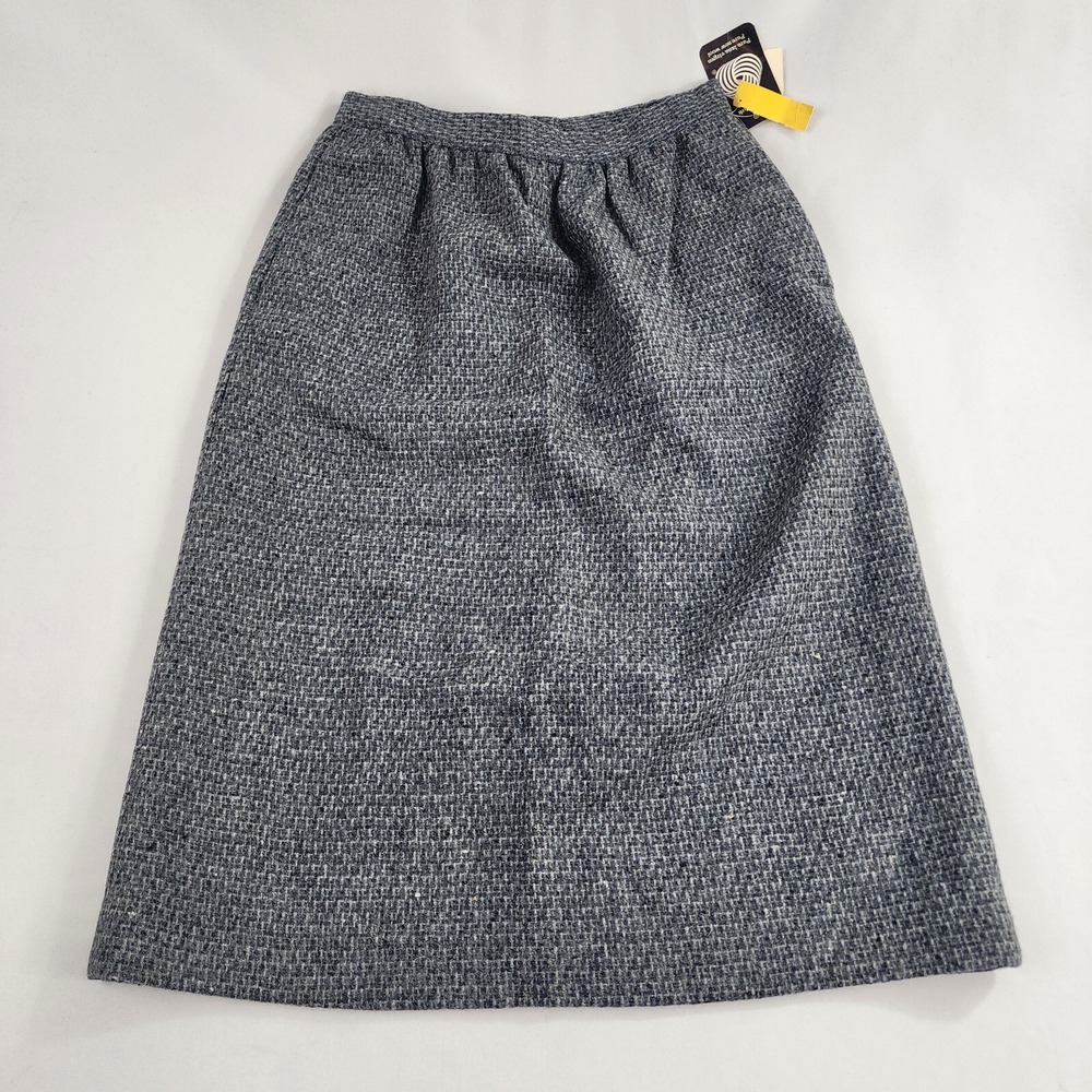 Vintage Learsi Woolmark Skirt Womens 12 Grey Virgin Wool Check Pockets 52633